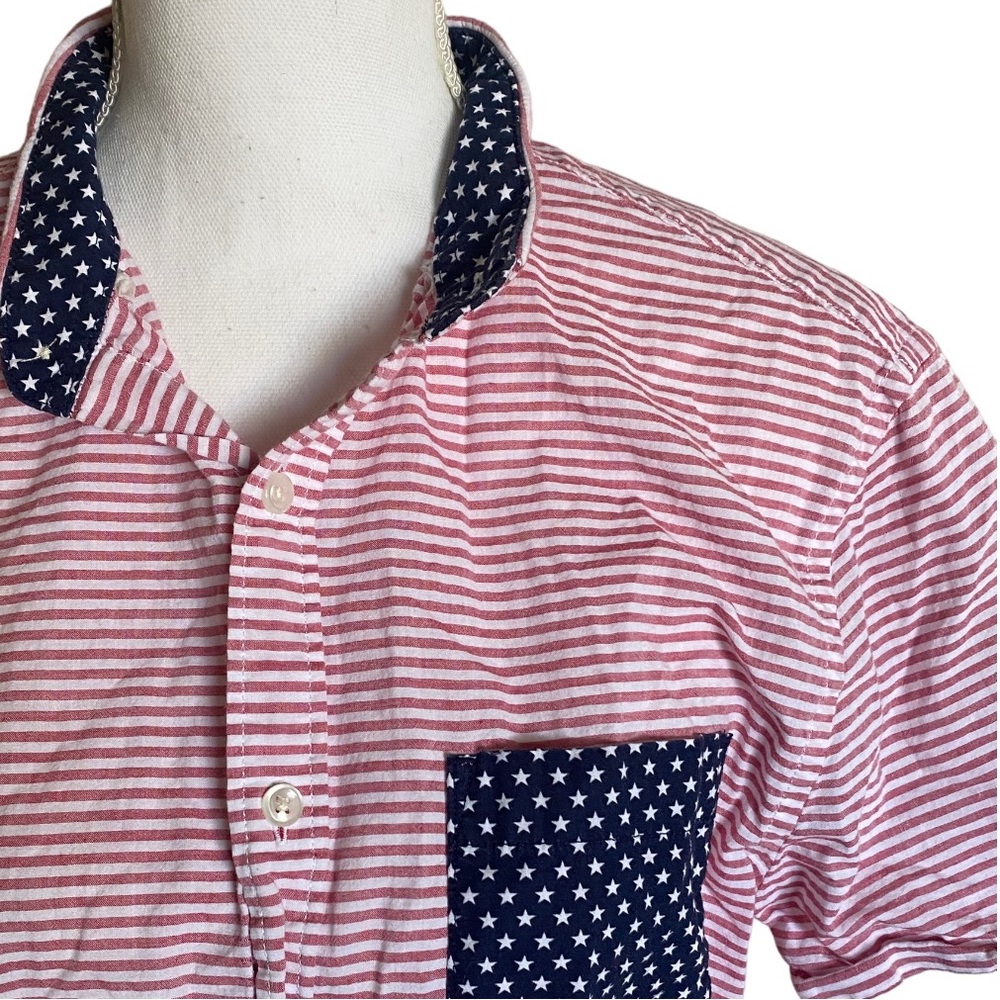 Express | Womens Short Sleeve American Flag Patriotic Button up Top Size Medium - Picture 2 of 6
